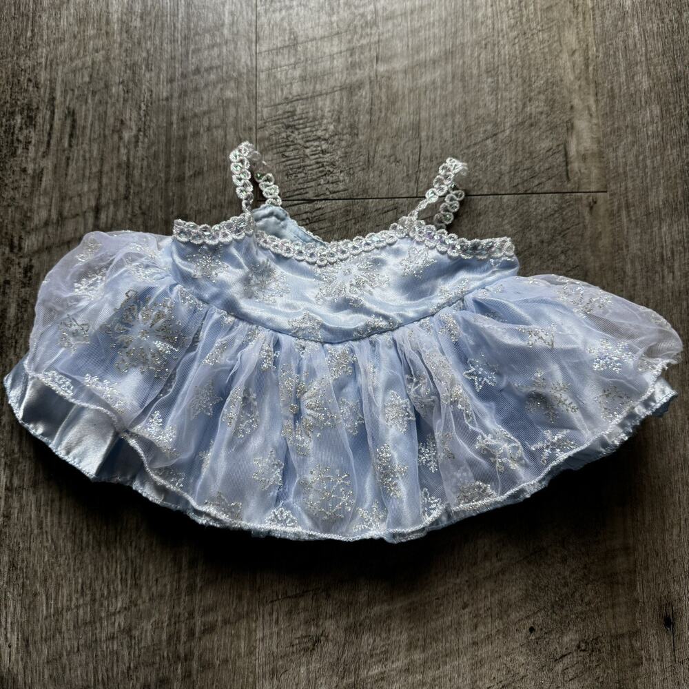 Build A Bear Rare Vtg Blue Glitter Snowflake Dress Lace Glitter Tutu Teddy Elsa